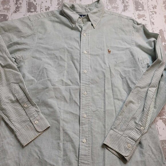 2447 Ralph Lauren Green/White Striped LS‎ Button Down Men's Size 16-34 - Picture 1 of 5